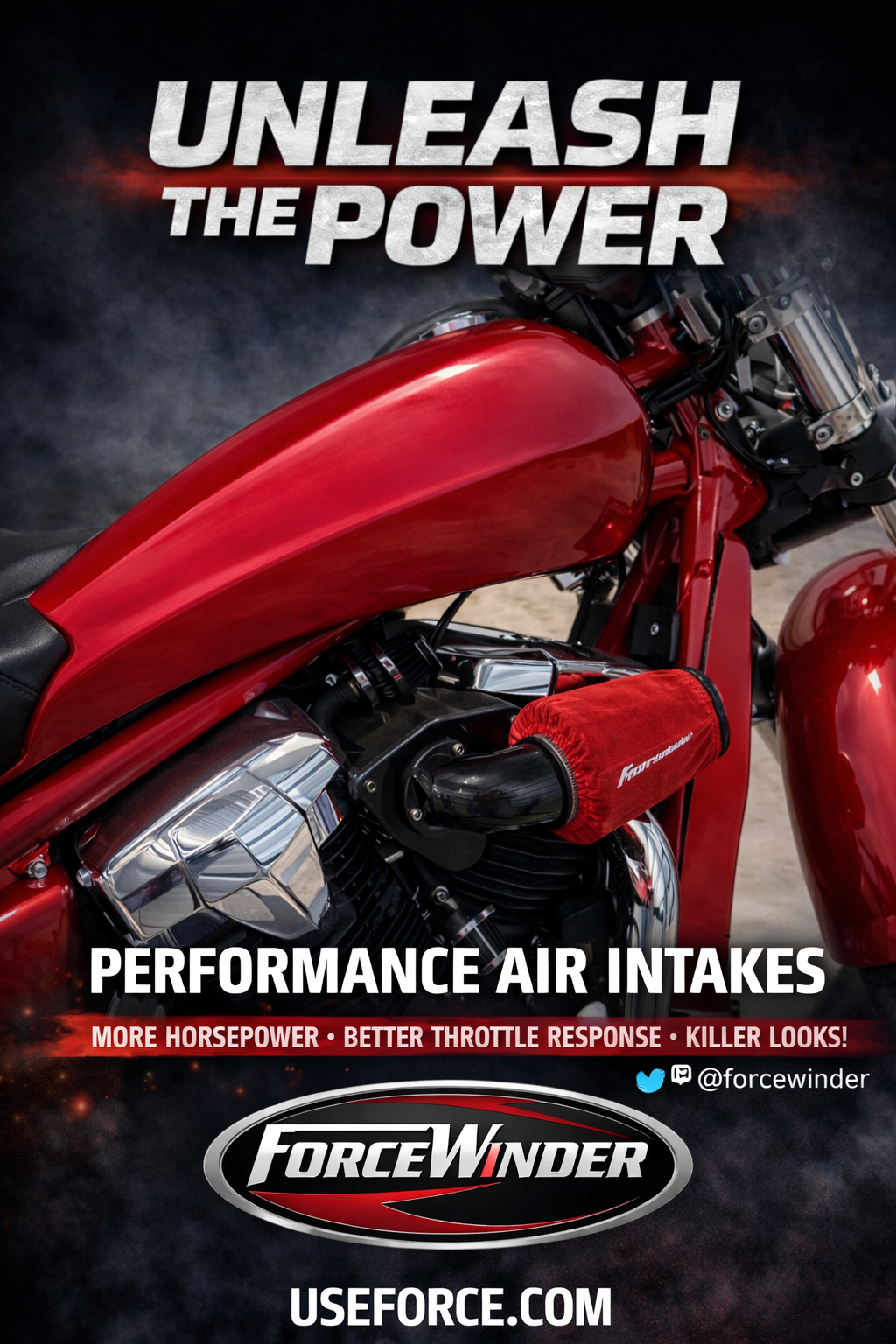 Honda Fury Red with Gloss Black Air Cleaner by ForceWinder Performance Intakes