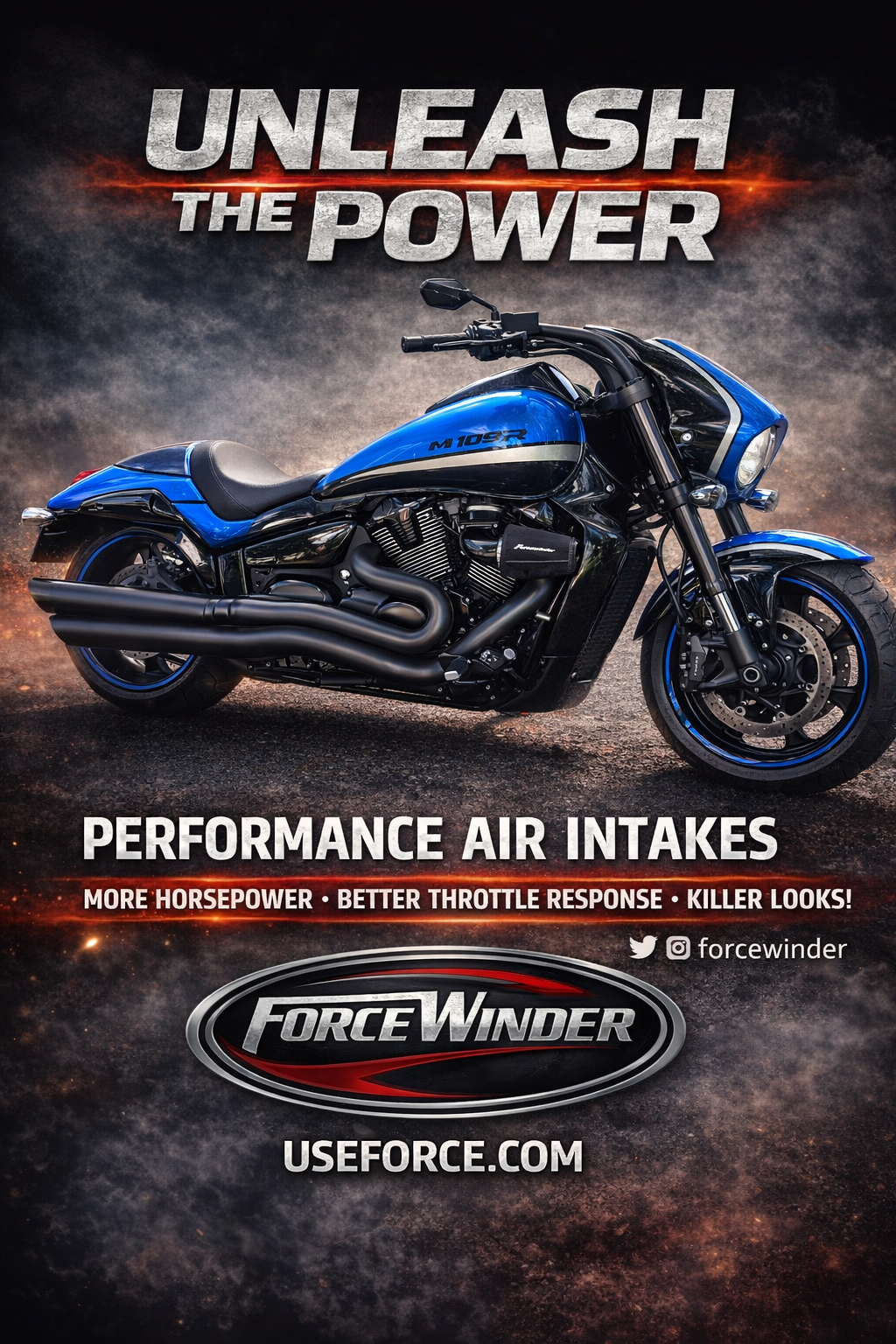 Suzuki M109 Blue with Gloss Black Intake by ForceWinder Performance Intakes