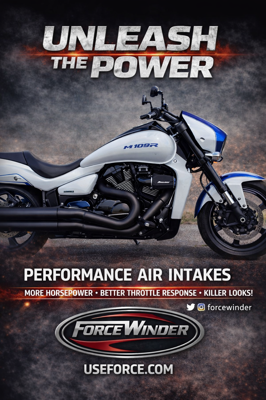 Suzuki M109R Blue and White Intake by ForceWinder Performance Intakes