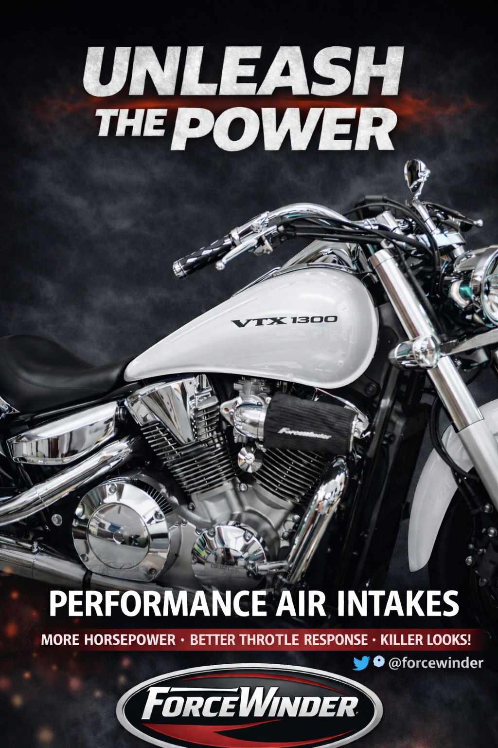 VTX 1300 White with Polished Intake by ForceWinder Performance Intakes