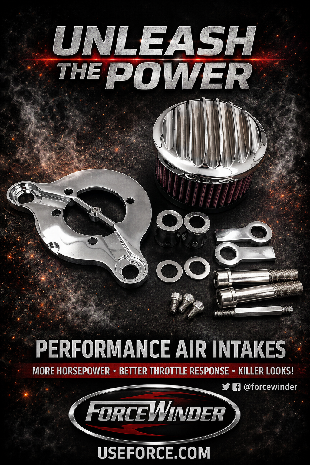 ForceWinder Harley Sportster Black Ops Chrome Intake